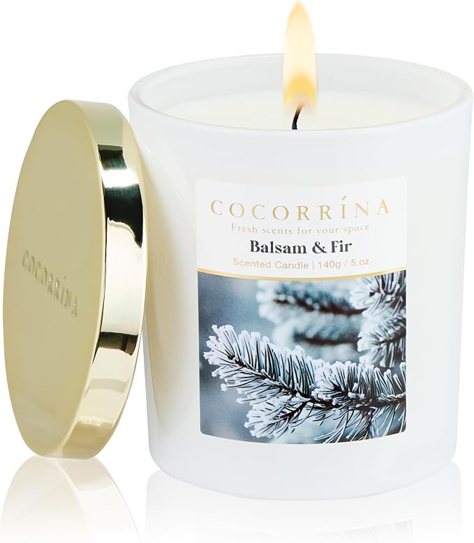 COCORRÍNA Fall Candles - Balsam & Fir 5 oz Soy Wax Scented Jar Candles for Home Scented, 31 Hours Burn Time, Aromatherapy Candle Gifts for Men Women