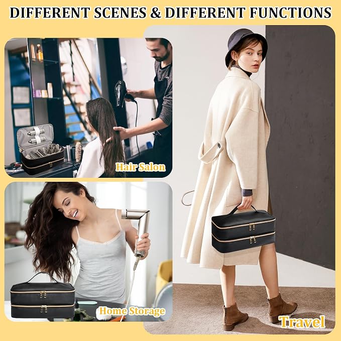 Travel Carrying Case for Shark Flex Style, Double Layer Storage Case for Shark SpeedStyle Hair Dryer Attachments, Waterproof PU Leather Organizer Bag for Shark Flexstyle Airwrap Styler (Black)