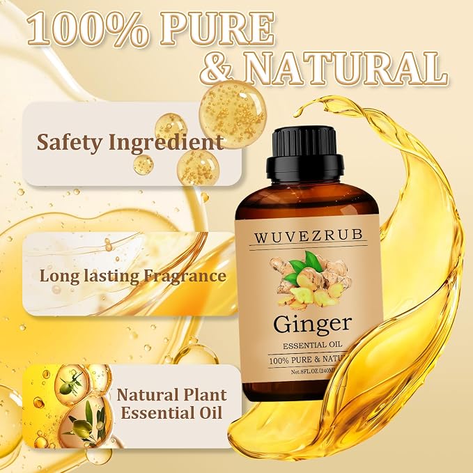 Ginger Essential Oil 240ML - 100% Pure and Natural Oils for Aromatherapy Diffuser - 8 Fl Oz/Ginger