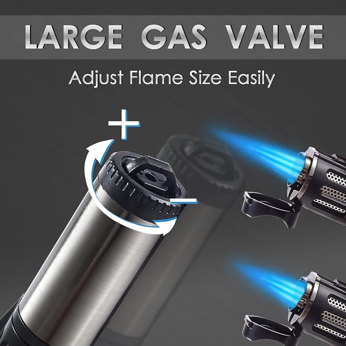 Urgrette 2 Pack Torch Lighter Triple 3 Jet Flame Butane Gas Lighter Refillable Jet Torch Lighters Adjustable Windproof Pocket Lighter for Grill Kitchen Fireplace Camping (Fuel Not Included)