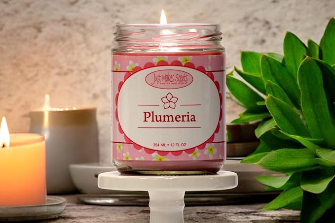 Plumeria Scented Blended Soy Candle | Long Lasting Tropical Floral Fragrance | Hand Poured in the USA by Just Makes Scents (12 oz)