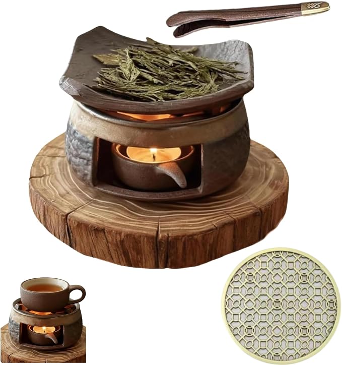 Ceramic Herb Burner Kit,Handmade Aromatherapy Stove for Essential Oils & Incense, Tealight Candle Holder Warmer for Home Office Meditation Relaxation (4)
