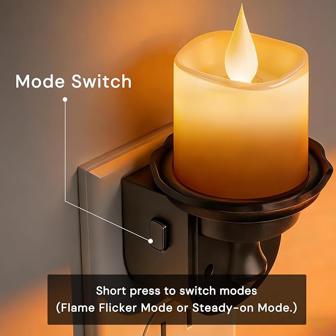 L LOHAS LED Flameless Candle Night Light, Flicker Night Lights Plug into Wall 2 Pack, Amber Candle Nightlight with Light Sensor, 0-100LM Dimmable LED Flickering Nightlights for Kids Hallway Bathroom