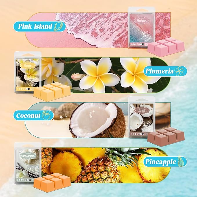 ARVIDSSON Summer Scented Wax Melts, Tropical Soy Wax Cubes for Warmer, Strong Scent Fragrance Melts, Ocean Breeze, Pina Colada, Fresh Cotton, Pineapple and More, Candle Melts Gift Set