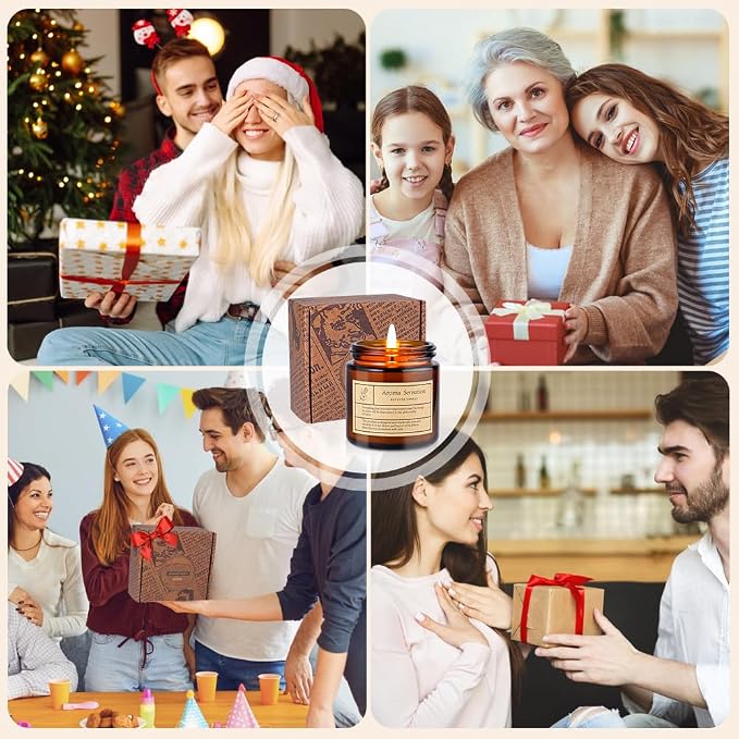 4 Pack Lavender Candles for Home Scented,Amber Jar Aromatherapy Candle Gifts for Women,Scented Candles Set for Mother's Day Christmas Valentine Thanksgiving Brithday Gifts,Soy Wax Candle Set