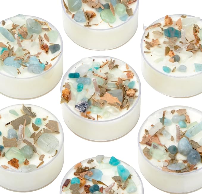 Inner Peace Candle by New Moon Beginnings - Dried Flower, Herb, & Crystal Candles - Soy Candle - All Natural Aromatherapy Candle - Set of 6 Tealights