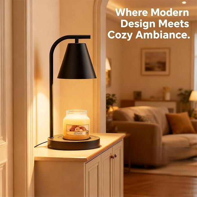 Hong-in Candle Warmer Lamp - with Timer & Dimmer, Modern Home Decor House Warming Gifts Wax Melt Warmer for Jar Candles, Cozy Birthday Gift for Women Mom (Black)
