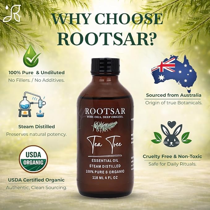 Tea Tree Essential Oil – 100% Pure Organic Tea Tree Oil, Steam Distilled, 4 FL OZ / 118 ML – Premium Essential Oil for Diffuser, Aromatherapy, Massage, Skin Care, Candle & Soap Making