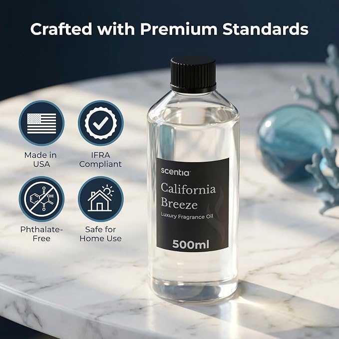 Scentia California Breeze Diffuser Oil for HVAC Scent Machine – Hotel Fragrance Inspired by Delano Beach Club – 500 mL – Orange, Green Tea & Jasmine Oil for Commercial & Cold Air Diffusers
