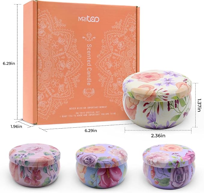 Scented Candles Gift Set for Women 4 Pack Soy Wax Candles with Dried Flowers Reusable Tin Aromatherapy Relaxation Gift for Birthday Mothers Day Valentines Day