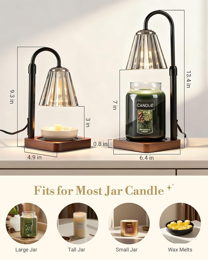 Marycele Black Candle Warmer Lamp with Timer Dimmer Adjustable Height, Birthday Gifts for Women Mom Sister Her, Office Room Home Decor, Vintage Wax Warmer House Warming Gifts