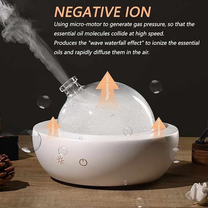 Glass Essential Oil Diffuser with Real Wood Base, 180ml Aromatherapy Diffuser with 2 Mist Modes, 7 Colors LED Light Ultrasonic Cool Mist Humidifier for Home and Office
