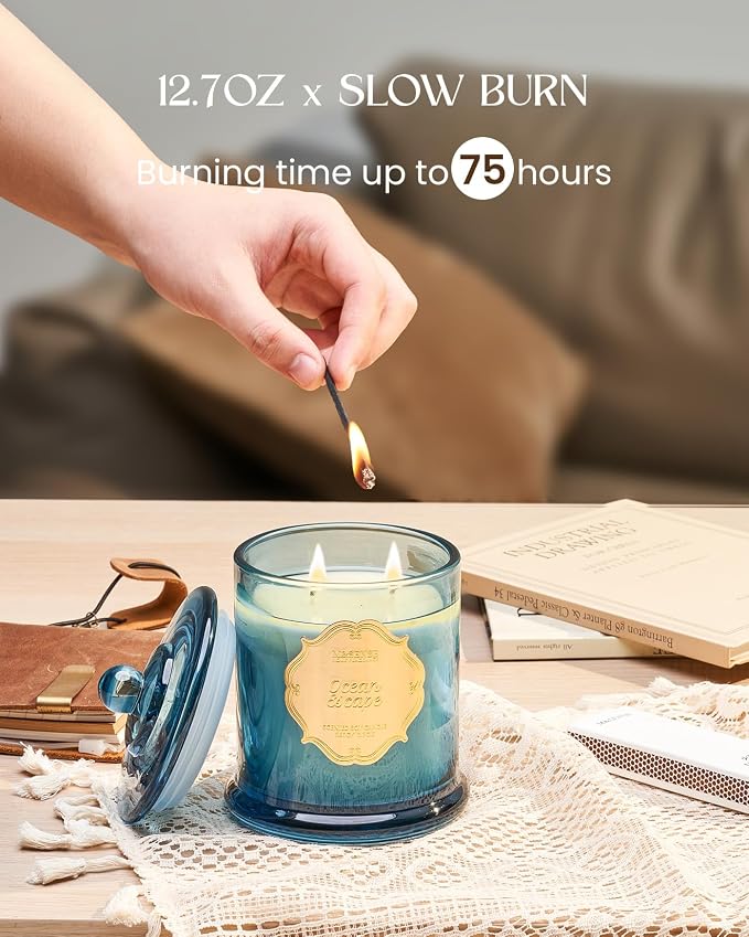 M&SENSE Ocean Escape Scented Candle 12.7oz Home Aromatherapy 2 Wick | Organic Soy, Non-Toxic, Unique Summer Fragrance, Gift for Women