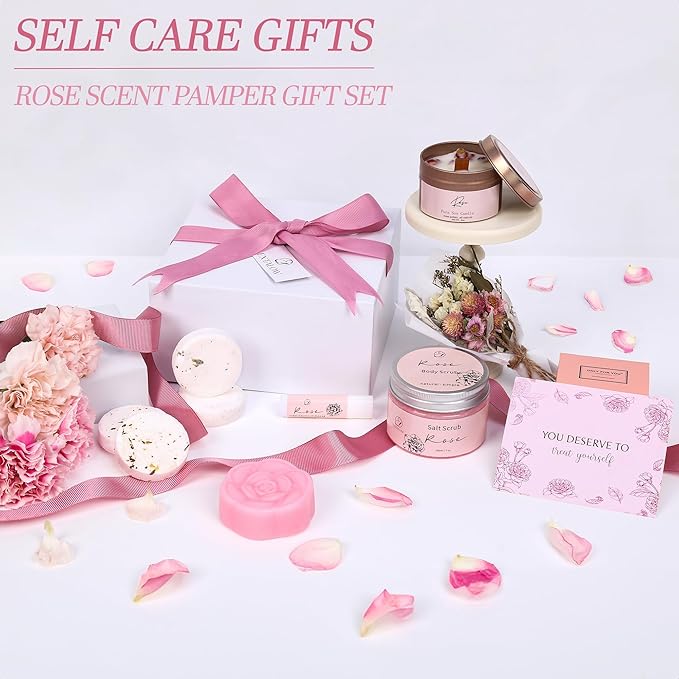 EXTALOW Spa Gifts for Women Bath and Body Gift Baskets Mothers Day Gift Rose Home Spa Set Self Care Gifts for Mom Sister Her Wife Birthday Gifts for Women Spa Kit Care Package Thank You Gift