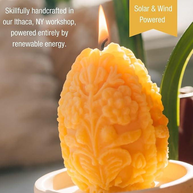 Sunbeam Candles 100% Pure Beeswax Carved Egg | Long Burning 30-Hours| Non-Toxic Beeswax Candles Spring & Easter Basket Decor | Made in USA | Natural Gold