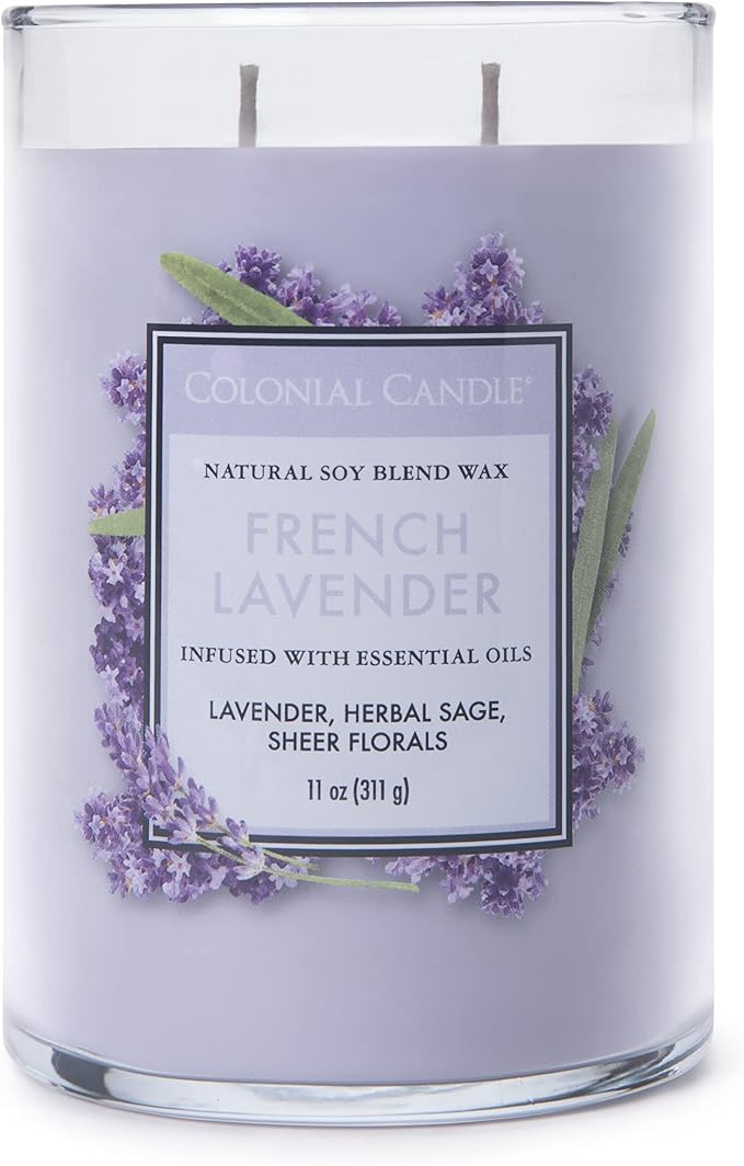 Colonial Candle French Lavender Scented Jar Candle, Classic Cylinders Collection, 2 Wick, Purple, 11 oz - Up to 80 Hours Burn