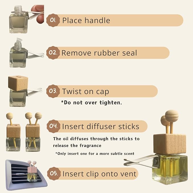 Cute Refillable Car Air Freshener Vent Clip 8mL – Apple Cinnamon – 15mL Refill Included – Long Lasting Fragrance Oil Diffuser – 100% American Handmade Odor Eliminator