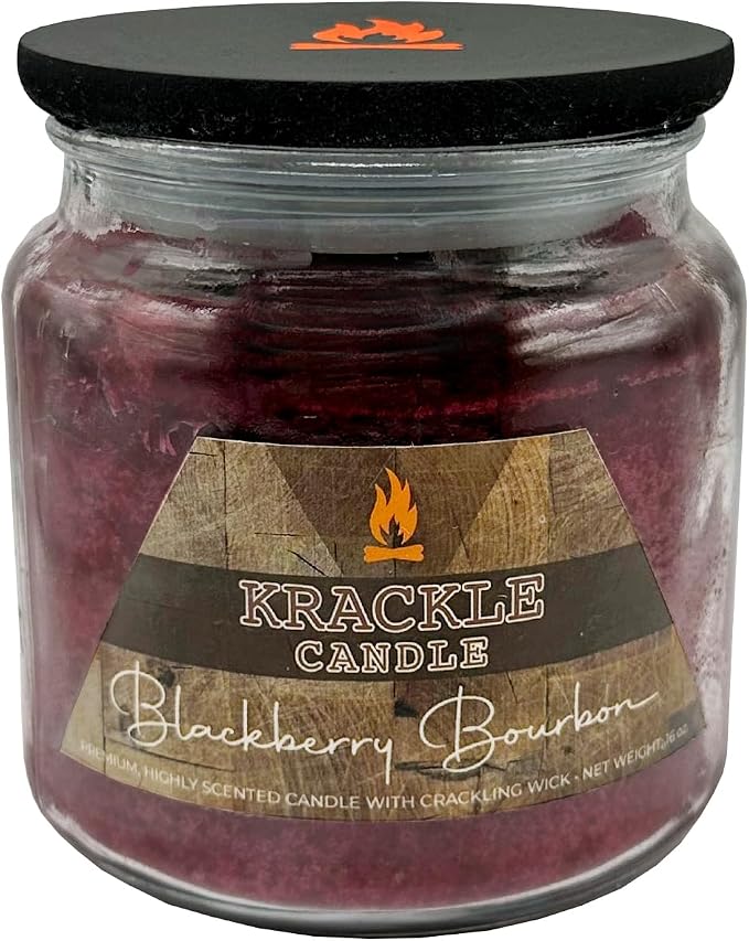 Krackle Candle | BlackBerry Bourbon | 16 oz Scented Candle with Natural Crackling Wooden Wick | Poured in the USA | Smooth Bourbon & BlackBerry Basil Fragrance