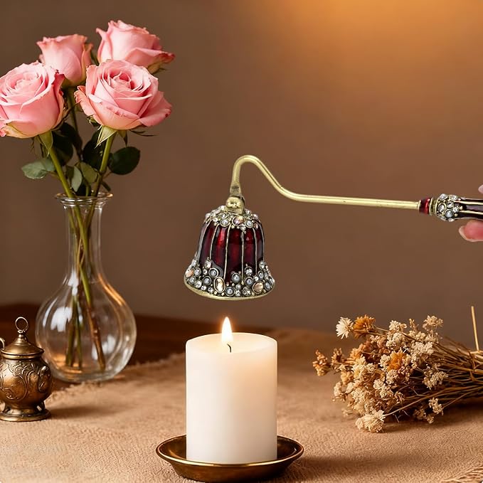 Vintage Candle Snuffer Decorative Royal-Style Candle Flame Extinguisher Tool to Put Out Candle Flame Safely and Stylishly, 7.2 x 2.75 x 1.55 Inches (Red)