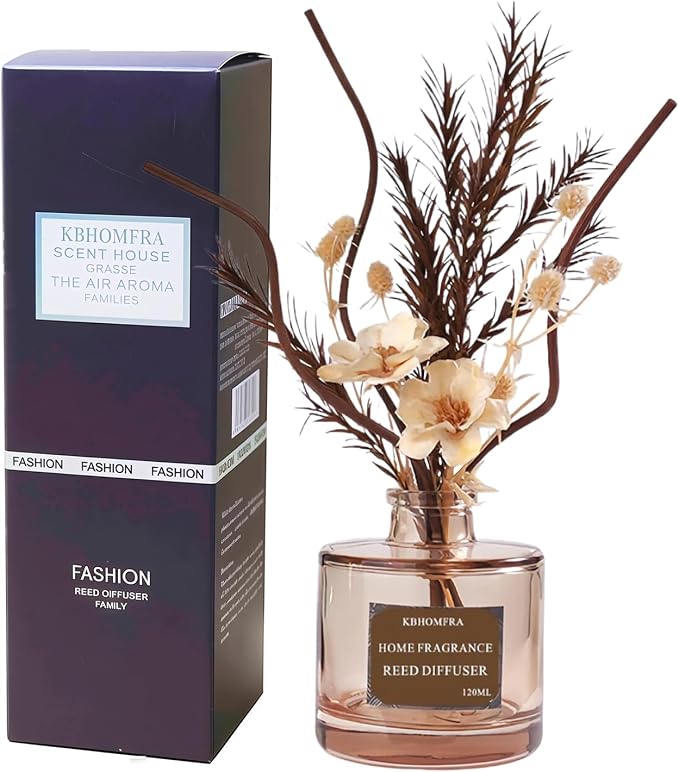 Reed Diffuser with Dried Flowers, Jasmine Cedar Sandalwood Scent, 4.06 fl oz, Glass, 120ml, Long Lasting Home Fragrance (Cedar)