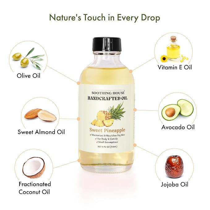 Sweet Pineapple Body Oil - Moisturizing Body Oil for Soft, Glowing Skin with Almond & Jojoba Oil (4 fl oz)