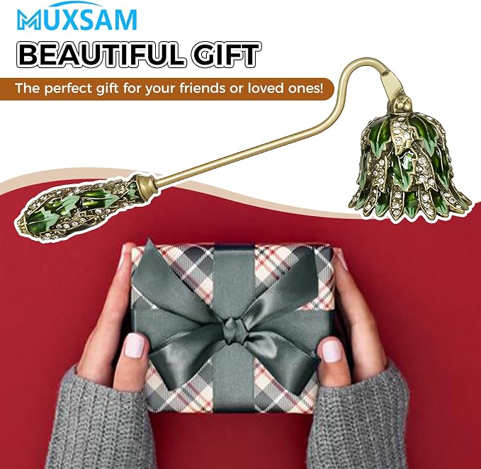 MUXSAM Vintage Candle Snuffer, Candle Extinguisher with Long Handle, Metal Wick Flame Snuffer for Putting Out Candle Flame Safely, Floral Candle Snuffers Accessory for Candle Lovers, Green