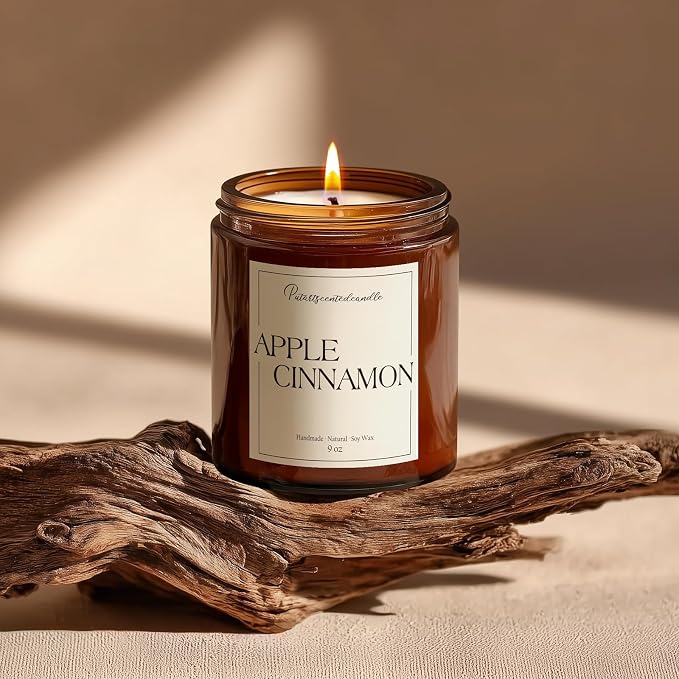 Cinnamon Apple Scented Candles for Home, Natural Soy Wax Aromatherapy Candle Gifts for Men & Women, Highly Scented & Long Lasting Non Toxic Jar Candle for Stress Relief (9oz)