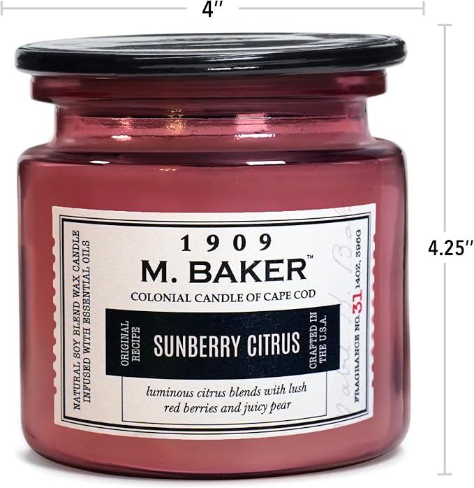 Colonial Candle Sunberry Citrus Scented Candle, 2-Wick Natural Soy Blend Wax Candle Infused with Essential Oils, 14 oz Apothecary Glass Jar Candle - Made in The USA