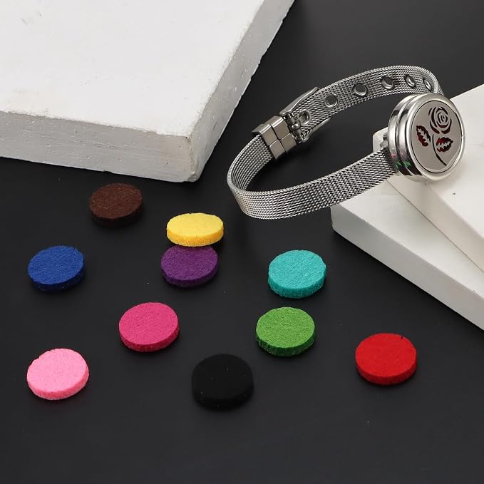 Essential Oil Diffuser Bracelet Aromatherapy Locket Adjustable Stainless Steel Rose Watch Chain Bracelet with 10 Pcs Refill Pads for Women
