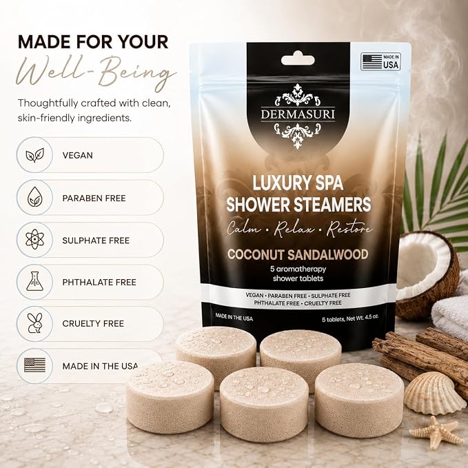 Shower Steamers Aromatherapy, Essential Oil Pods Infused for Relaxation, Shower Pods Aromatherapy - Calming, Stress Relief & Self Care Gifts for Women - Coconut Sandalwood
