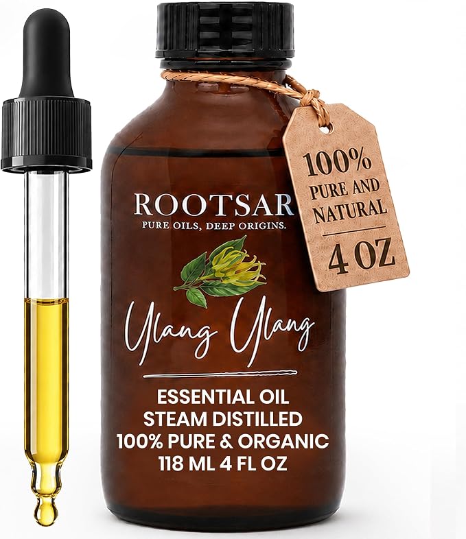 Ylang Ylang Essential Oil – 100% Pure Organic Ylang Ylang Oil, Steam Distilled, 4 FL OZ / 118 ML – Premium Essential Oil for Diffuser, Aromatherapy, Massage, Skin Care, Candle & Soap Making