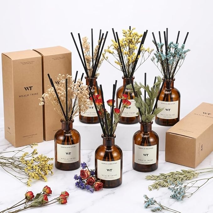 WEALD TRIBE Reed Diffuser Set for Bathroom Decor, Sticks Diffuser with Essential Oils Included | Ocean Scent 4.0 fl oz Fragrance Oil | Defusers for Home Living Room Shelf Decor Apartment Essentials