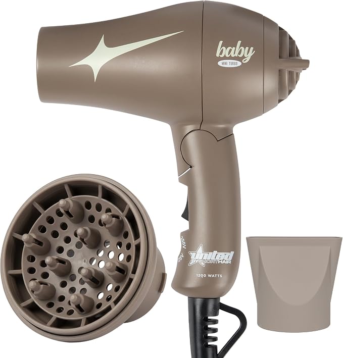 Travel Hair Dryer – Lightweight Dual Voltage Mini Blow Dryer for Women and Men with Foldable Handle, Styling Nozzle and Diffuser | 1200W Fast-Drying Power