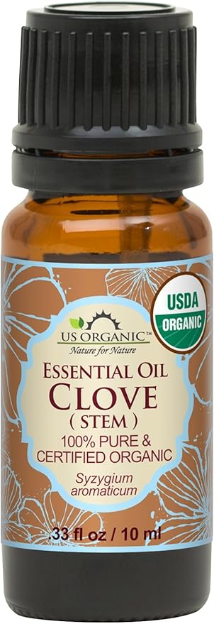 US Organic 100% Pure Clove Stem Essential Oil - USDA Certified Organic, Steam Distilled (10 ml)