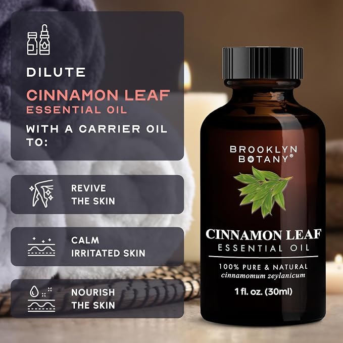 Brooklyn Botany Cinnamon Leaf Essential Oil - 100% Pure and Natural - Premium Grade Oil with Dropper - for Aromatherapy and Diffuser - 1 Fl Oz