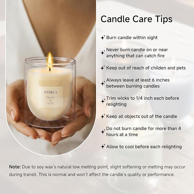 Vanilla Scented Candle for Home Fragrance, Warm Cozy Glass Jar Candle Gifts for Women Girl Friends
