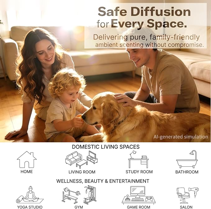 Waterless Essential Oil Diffuser - Smart App Control Home Scent Diffuser Quiet Hotel Aroma Machine, 1000 Sq.Ft Large Room Coverage Starter Kit