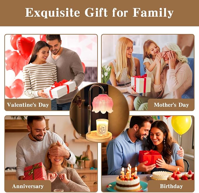 GEEZO Fragrance Candle Warmer Lamp，Electric Candle Warmer with Timer & Dimmer，Mom Christmas Birthday Gifts for Women, House Warming Gifts New Home Bedroom Decor