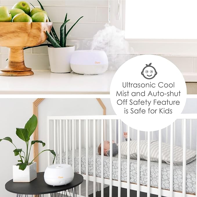 Crane Portable Ultrasonic Travel Humidifier & Aroma Diffuser – 0.2 Gallon Cool Mist, No Filter Required, Optional Essential Oil Tray, Whisper-Quiet for Babies, Travel, & Small Rooms (White)