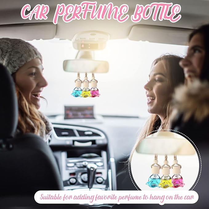 60 Pcs Hanging Car Air Freshener Car Diffuser Bottles Empty Glass Perfume Bottles Air Freshener Diffuser Bottle Pendant for Essential Oils Fragrance Aromatherapy Ornament Decor (Rose Style)