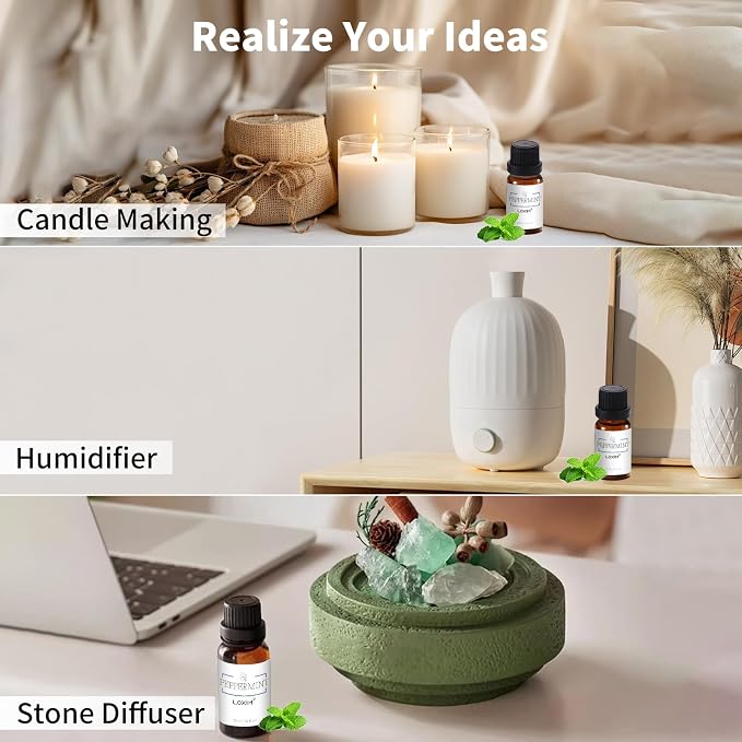 LOXIM Peppermint Essential Oil, Pure Natural Essential Oils, Fragrance Oil Perfect for Humidifiers, Diffusers, Candle Making, Scent Home and Office (Pack of 1, Peppermint)