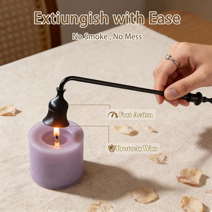 Candle Snuffer, 9-Inch Long Handle for Safe Flame Extinguishing, Smoke-Free & Splash-Free, Aluminum Metal Candle Wick Dipper & Extinguisher for Jar, Pillar, Scented Candles (Black, 12 Pcs)