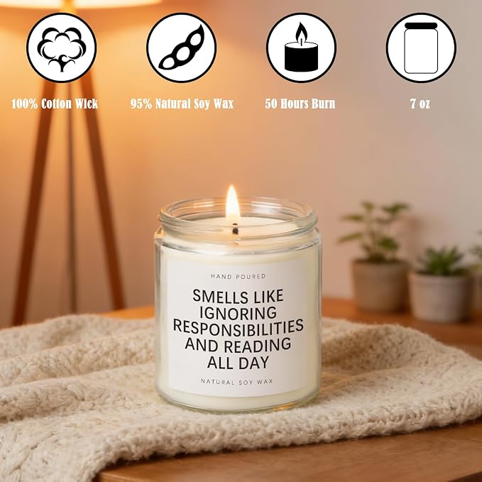 Book Lovers Gifts for Women, Funny Gifts for Book Lovers, Bookish Christmas, Birthday Gift for Bookworm, Librarian, Booklover, Soy Wax Lavender Scented Candle