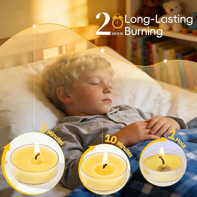 12 Pack Pure Beeswax Tea Light Candles-Natural Beeswax Tealight Candles-2 Hour Short Burn Time Tea Candle for Meditation, Yoga,Shabbat and Home Decor Air Purifying-Smokeless