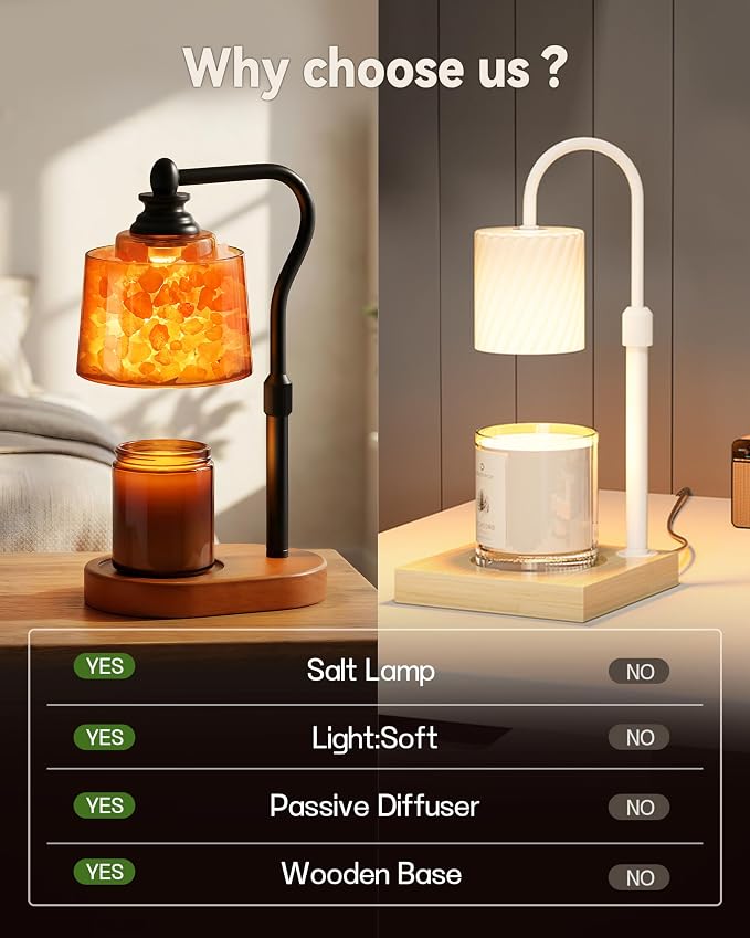 3-in-1 Candle Warmer Lamp with Timer Dimmable, Himalayan Salt Lamp & Passive Diffuser, Gifts for Women, House Warming Gifts, Wax Melt Warmer for Jar Candles (Black)