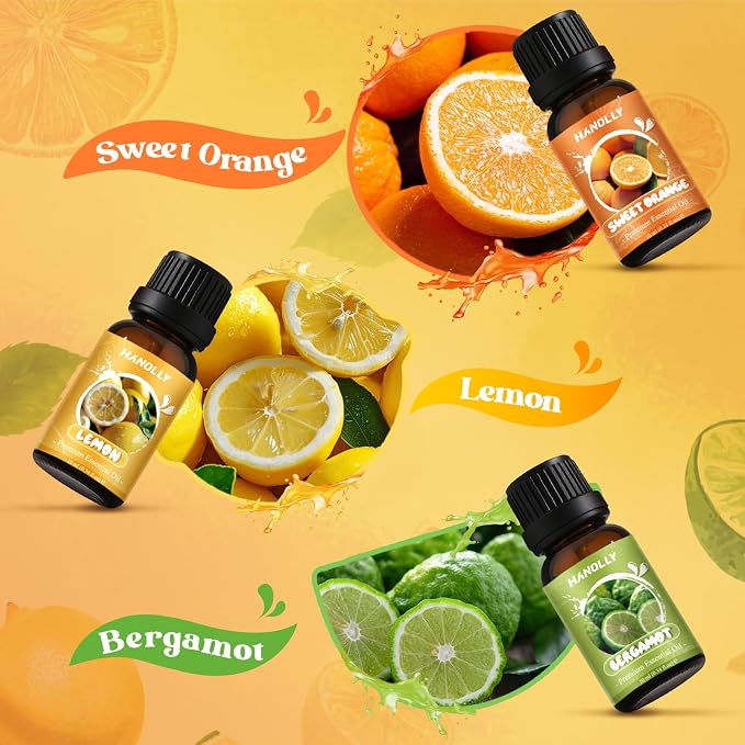 Citrus Essential Oils Set,Premium Fragrance Oil for Diffuser for Home,Scented Oil for Candle & Soap Making, Sweet Orange, Bergamot, Lemon, Grapefruit, Lime, Mandarin, Fruit Aromatherapy Oils