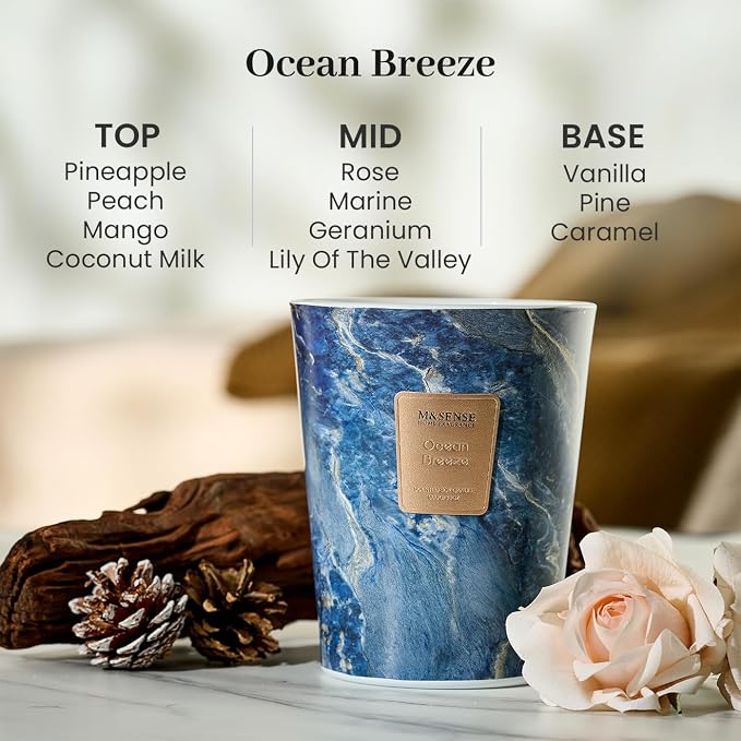 M&SENSE Ocean Breeze Summer Scented Candles for Home, 3-Wick Highly Scented Jar Candles, 35 Oz 150 Hours Long Lasting Burning Candles Gifts for Women, Relaxing Aromatherapy Candle for Stress Relief