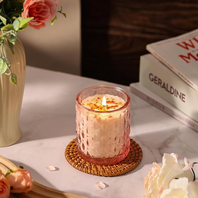 MATAHUM 2 Pack Rose Scented Candles for Home Decor, 6.5oz Natural Soy Wax Aromatherapy Jar Candles, Pink Rose Candles for Home Scented Relaxing, Valentine Birthday Housewarming Giftable for Women Girl