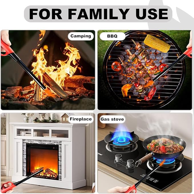 4 Pack Lighter Refillable Butane Lighters, Long Lighters for Candle Camping Fireplace Party BBQ Grill(Fuel Not Included)