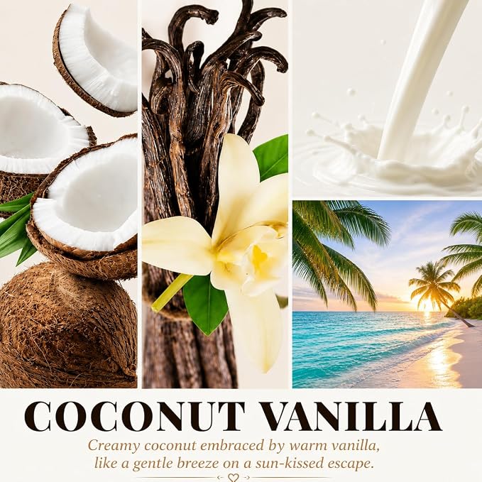 Coconut Vanilla Candle, 9 oz Soy Coconut Wax Scented Candle for Home, Vanilla Coconut Aromatherapy Candle, Clean Burning Jar Candle for Bedroom Bathroom Spa, Candle Gifts for Women Men